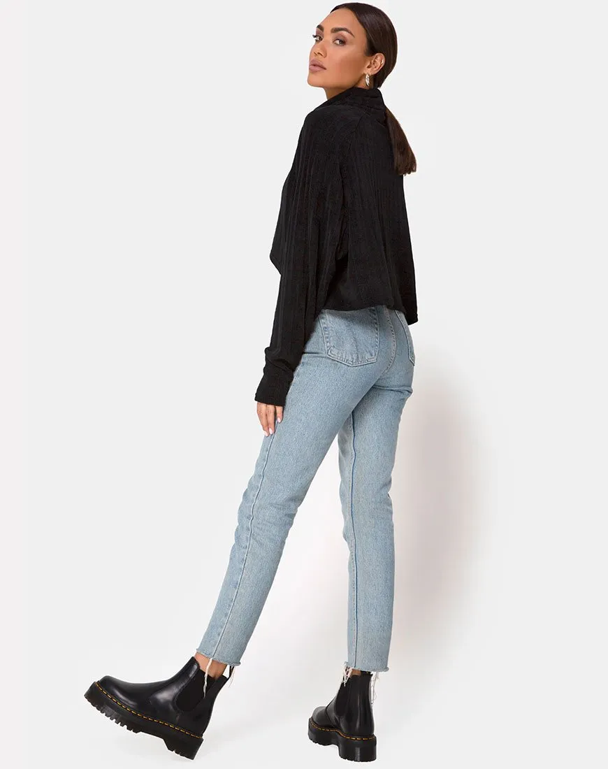 Evie Cropped Sweatshirt in Chenille Black