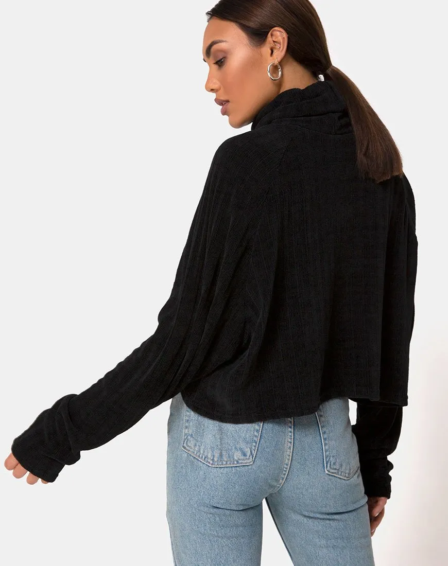 Evie Cropped Sweatshirt in Chenille Black