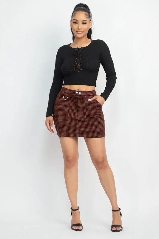 Eyelet Lace-Up Sweater Crop Top