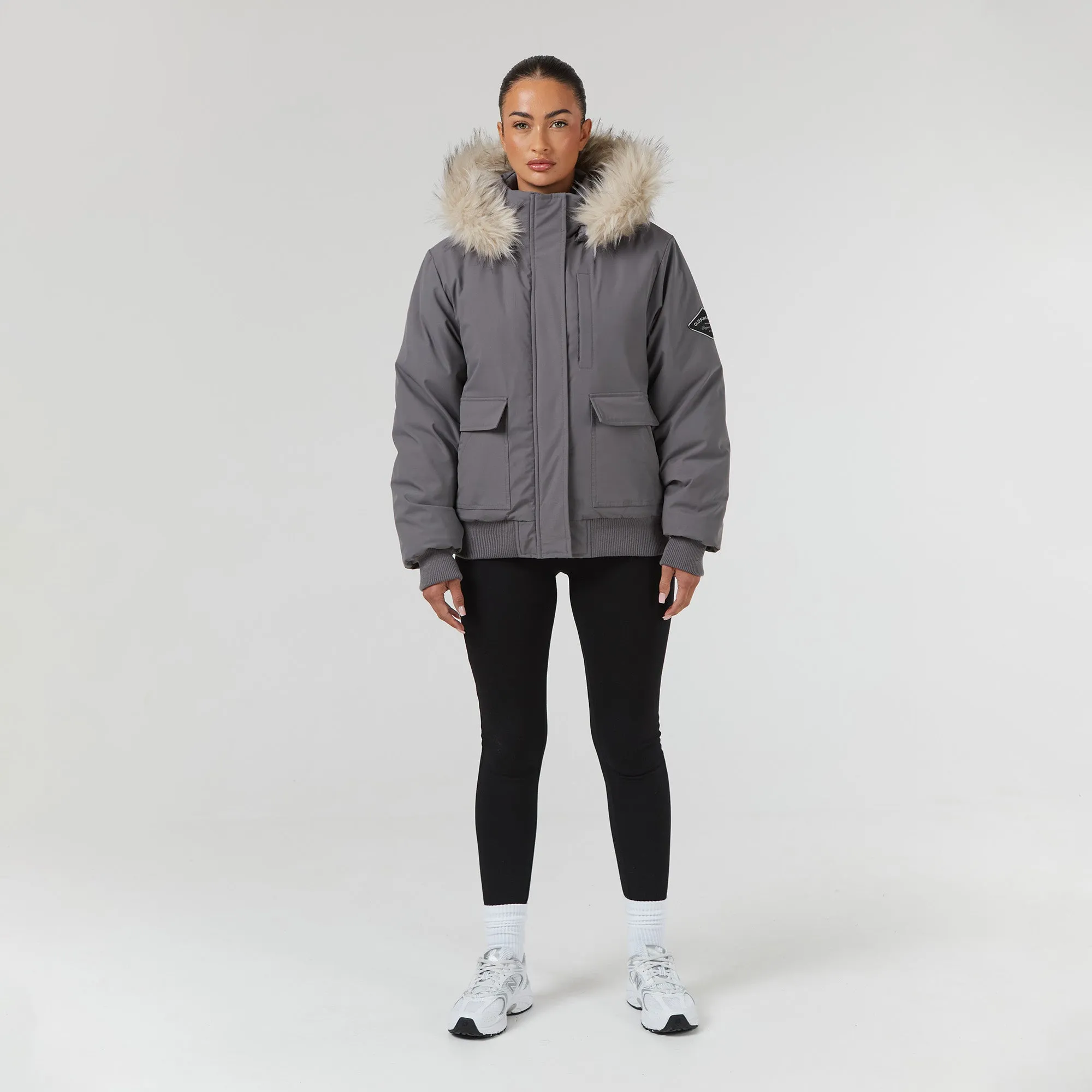 Faux Fur Cropped Parka | Charcoal