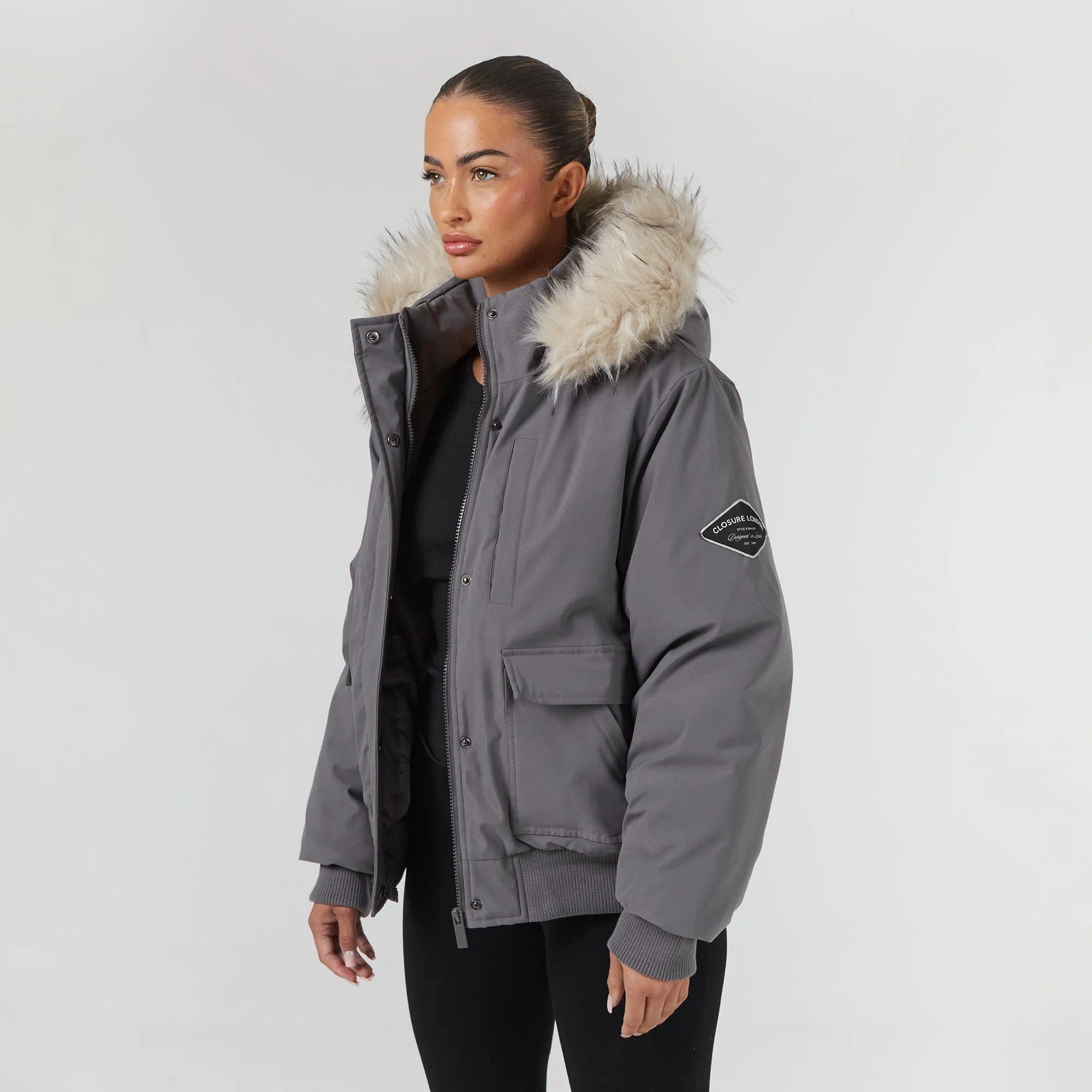 Faux Fur Cropped Parka | Charcoal