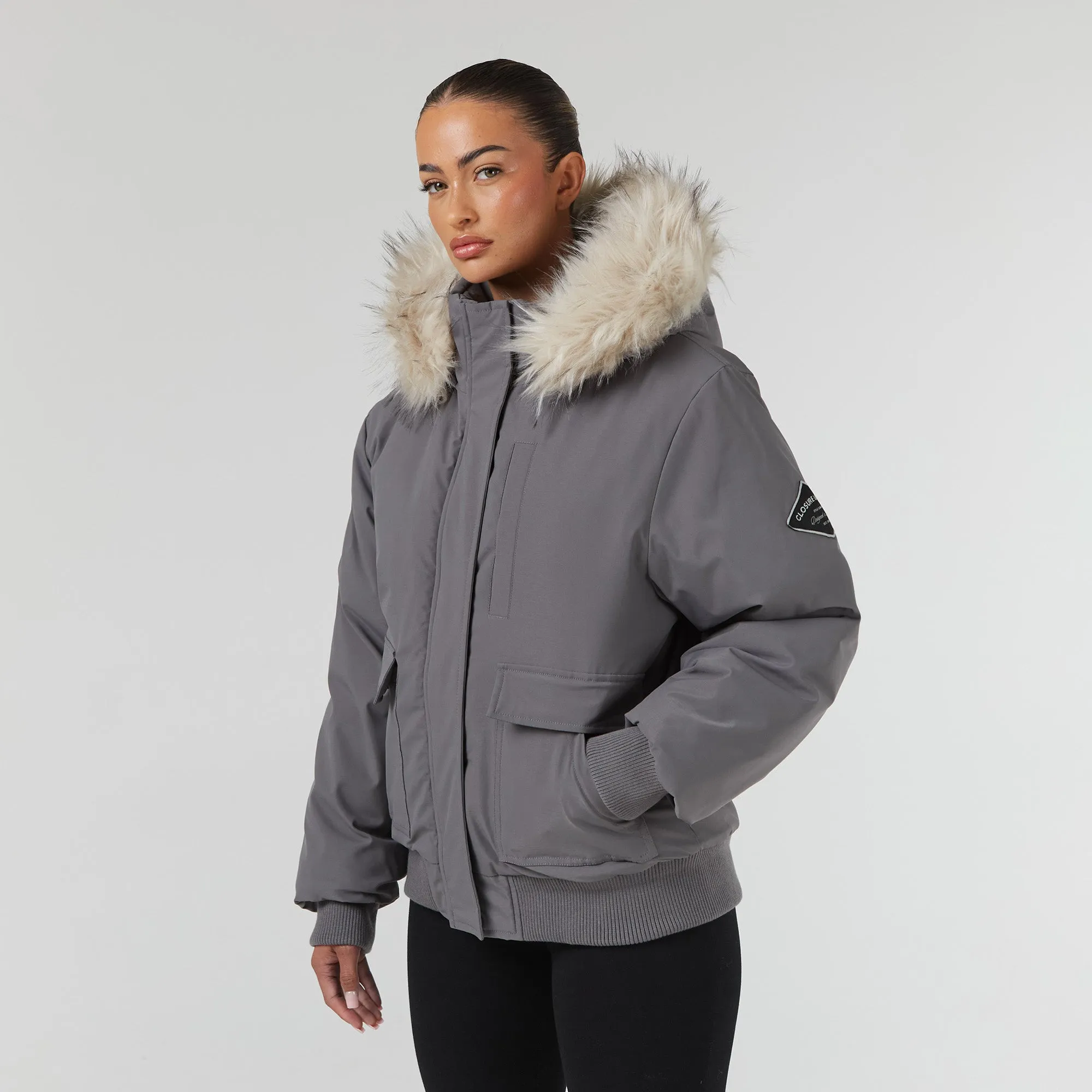 Faux Fur Cropped Parka | Charcoal