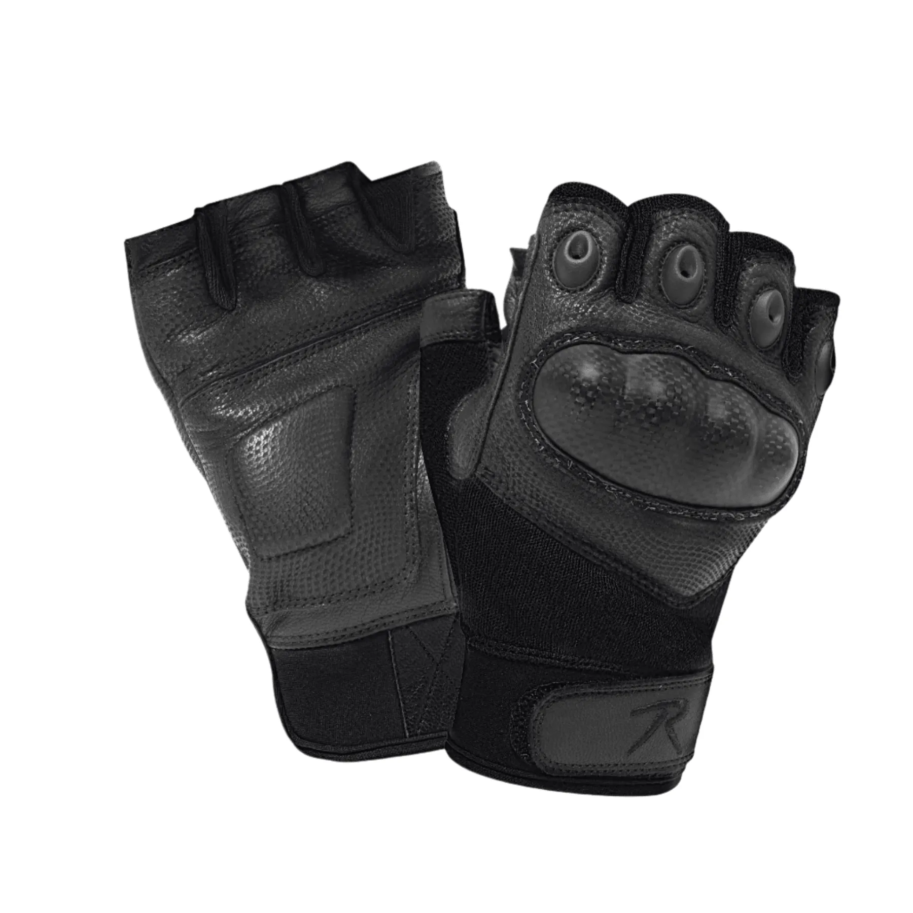 Fingerless Cut Resistant Carbon Hard Knuckle Gloves - Black