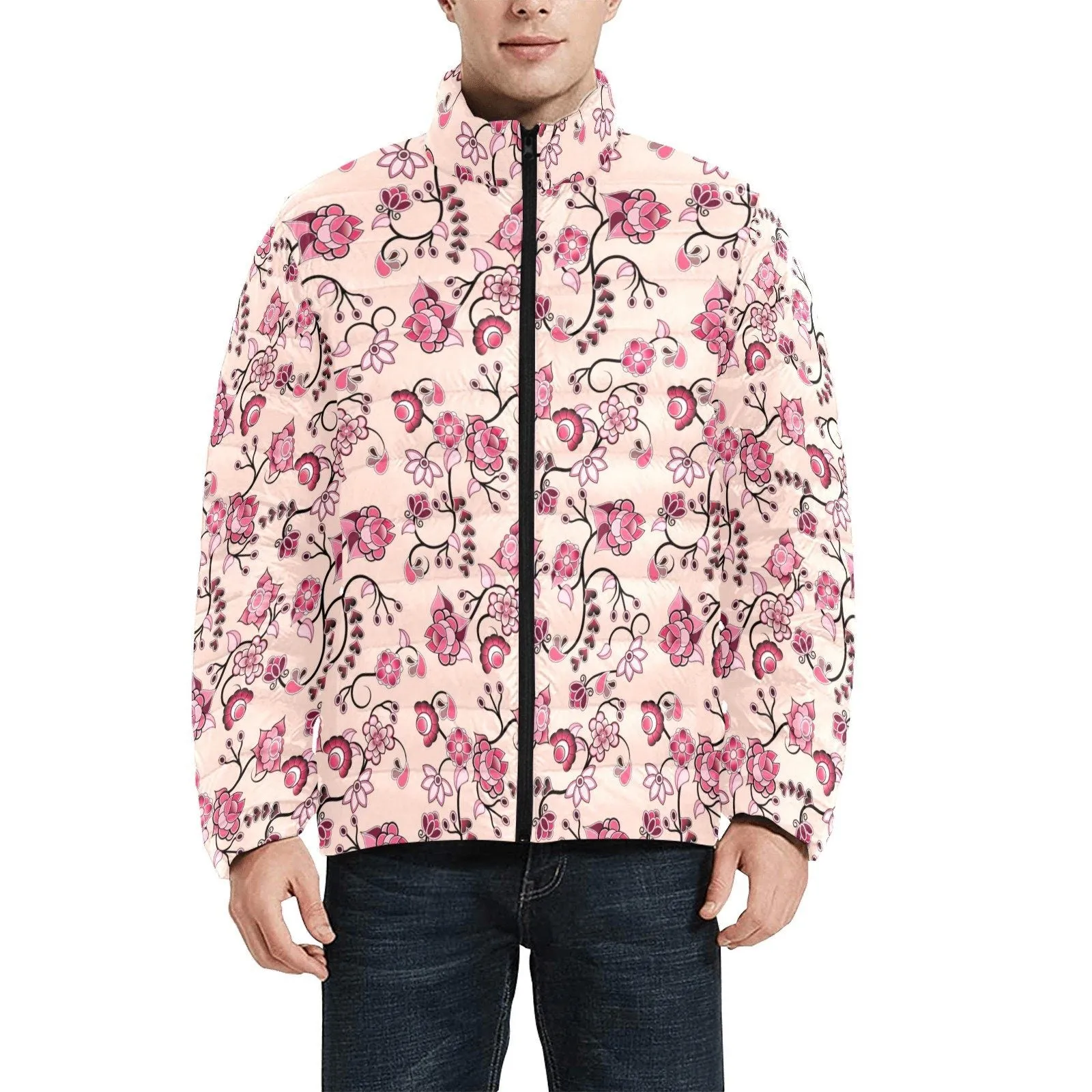 Floral Amour Men's Stand Collar Padded Jacket