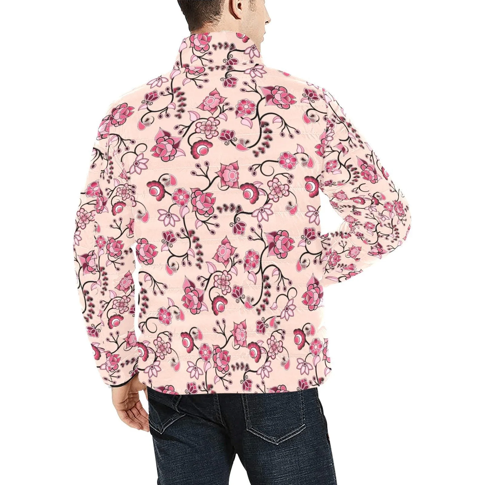 Floral Amour Men's Stand Collar Padded Jacket