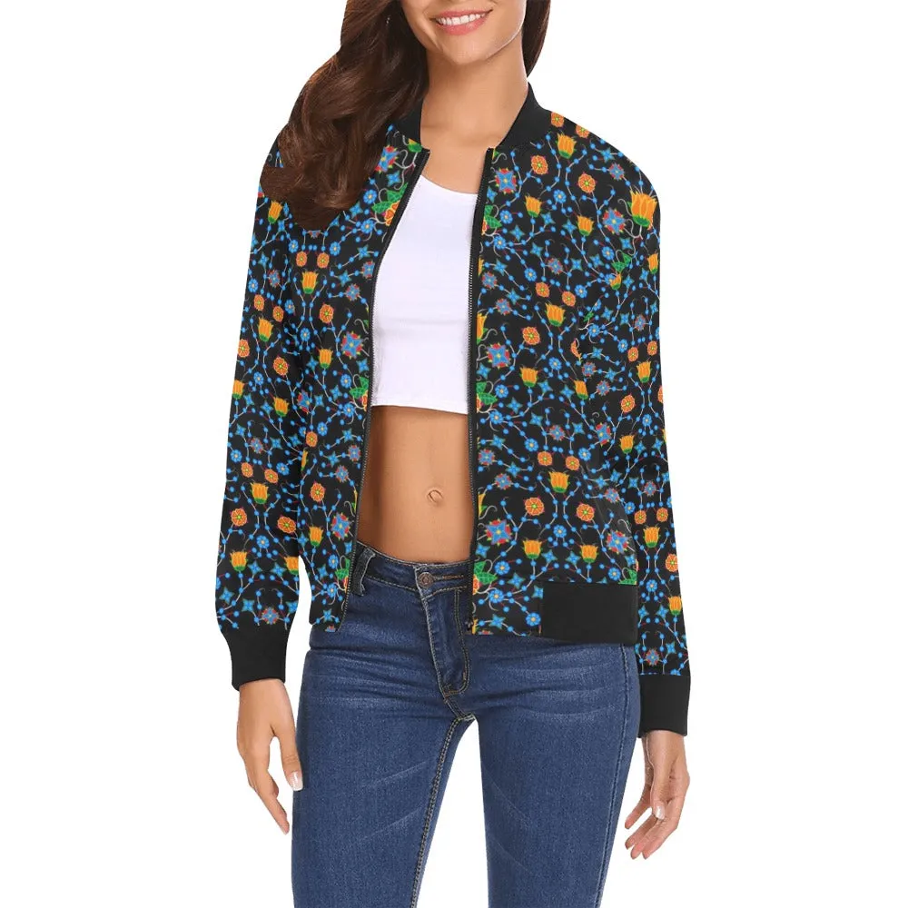 Floral Damask Bomber Jacket for Women