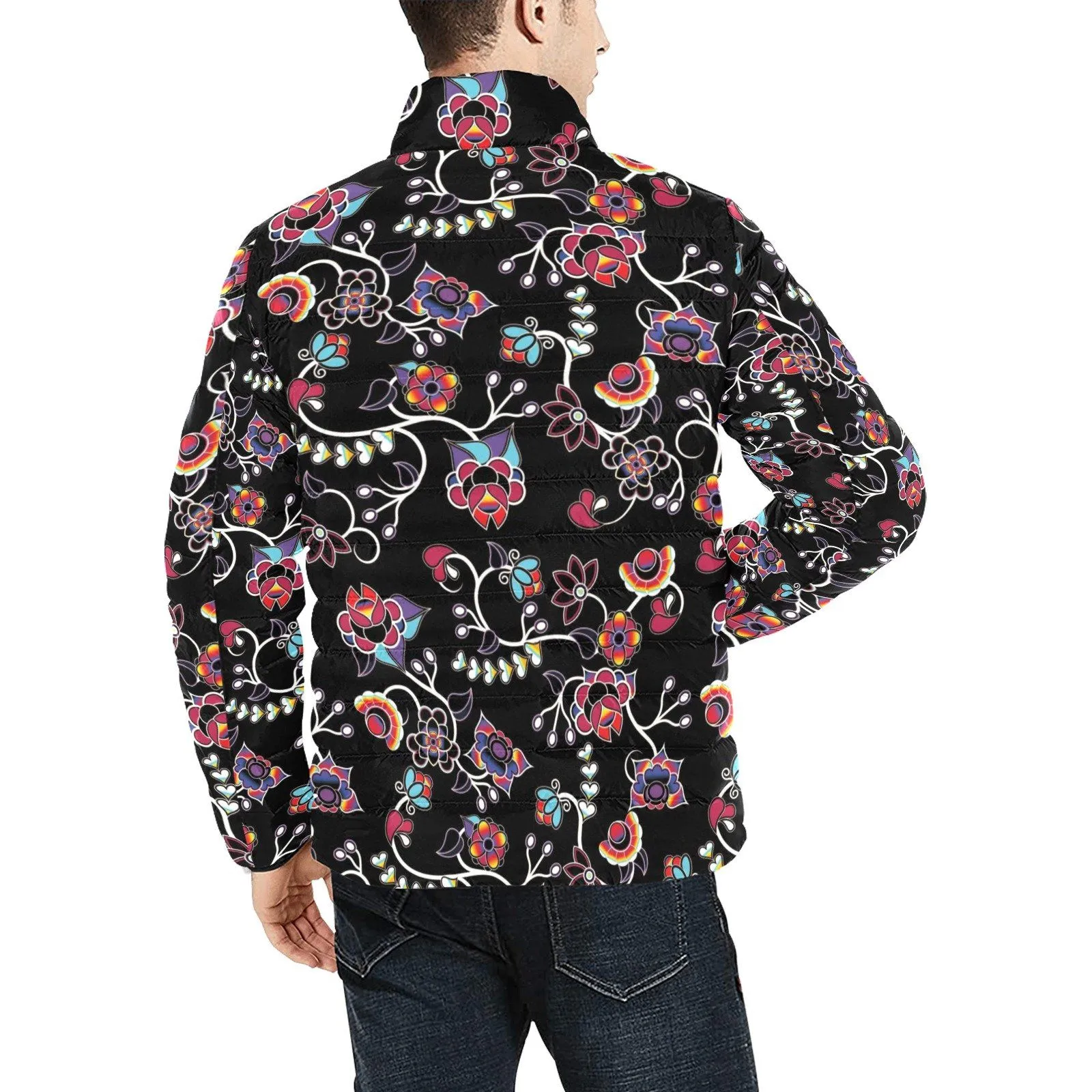 Floral Danseur Men's Stand Collar Padded Jacket