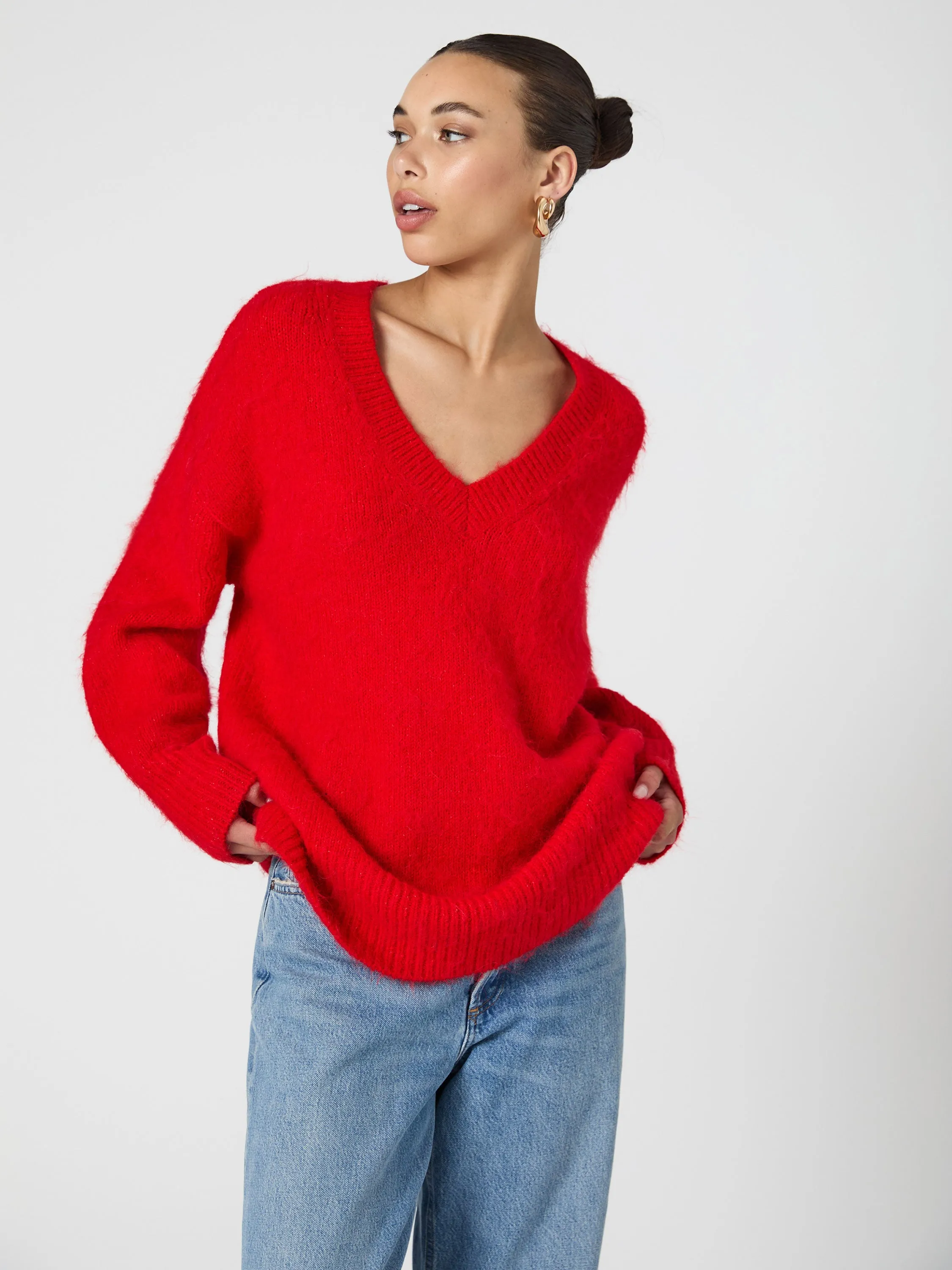 Fluffy Knit V Neck Oversized Sweater