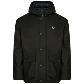 Fred Perry Short Cotton Twill Parka Night Green Hooded Jacket