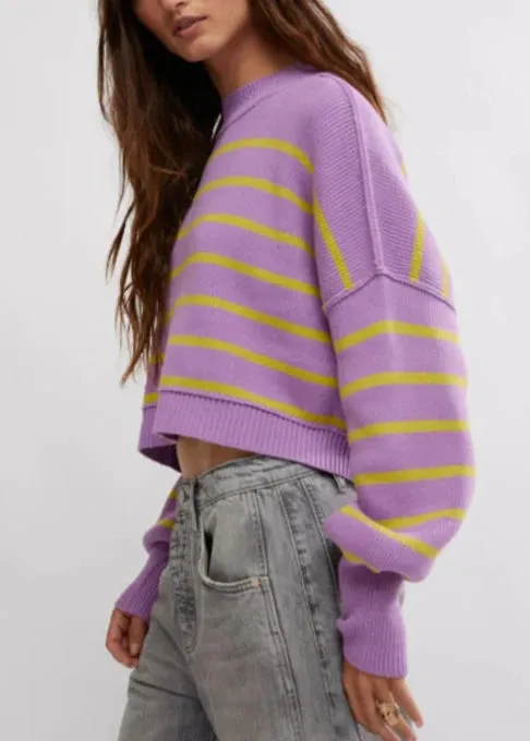 Free People Stripe Easy Street Crop Sweater