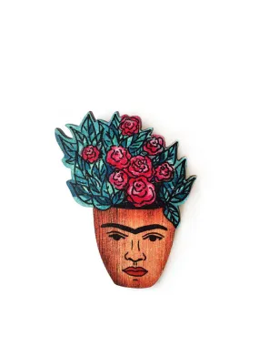 Frida Hand-Made Wood Pin Brooch, Gifts for Artists