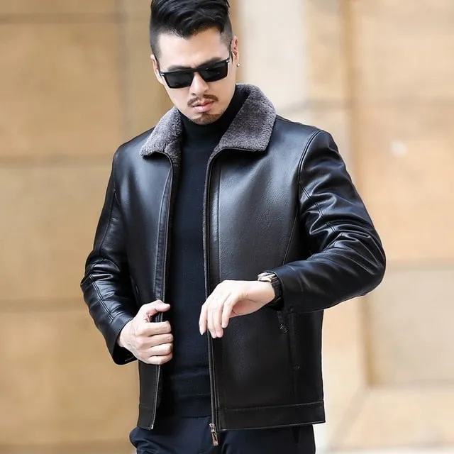 Fur Collar Solid Charcoal Jacket