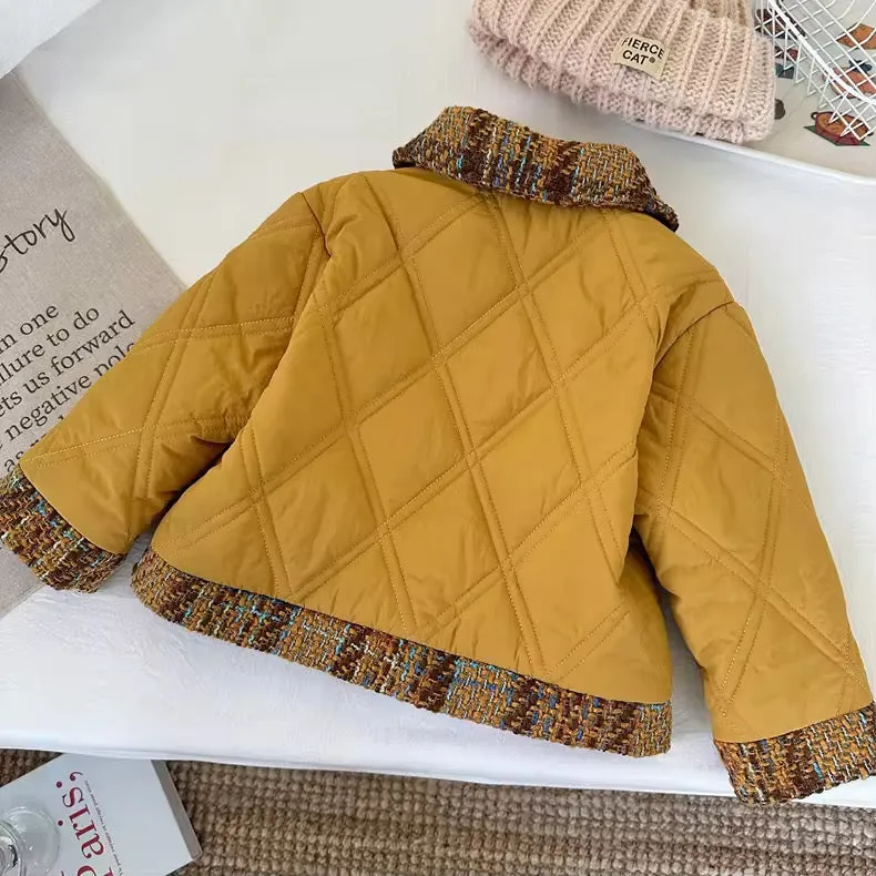 Girls Quilted Jacket With Tweed Accents