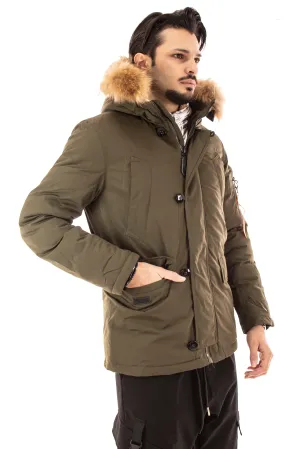 GIUBBOTTO PARKA UOMO CON CAPPUCCIO IMBOTTITURA TERMICA DOPPIA CHIUSURA BOTTONI VERDE ART. GB57