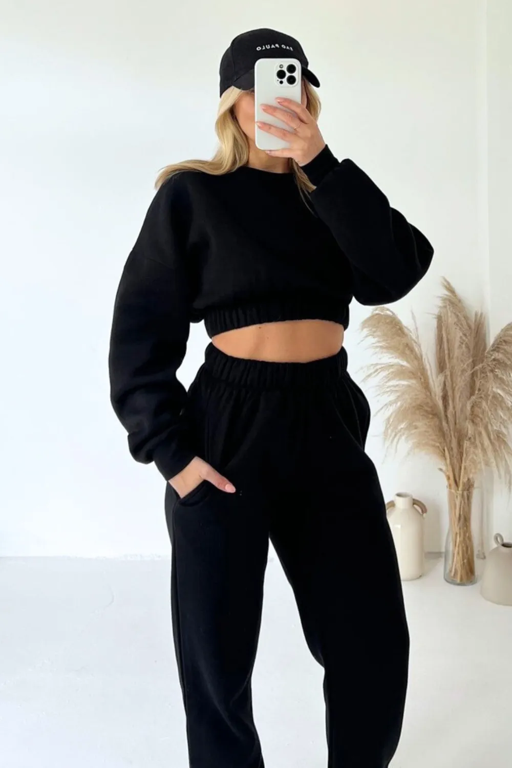 Gracie black cropped sweater jogger loungewear set