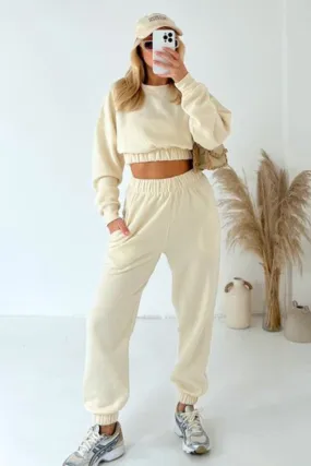 Gracie ecru cropped sweater jogger loungewear set