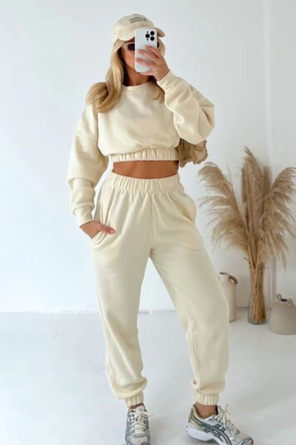 Gracie ecru cropped sweater jogger loungewear set