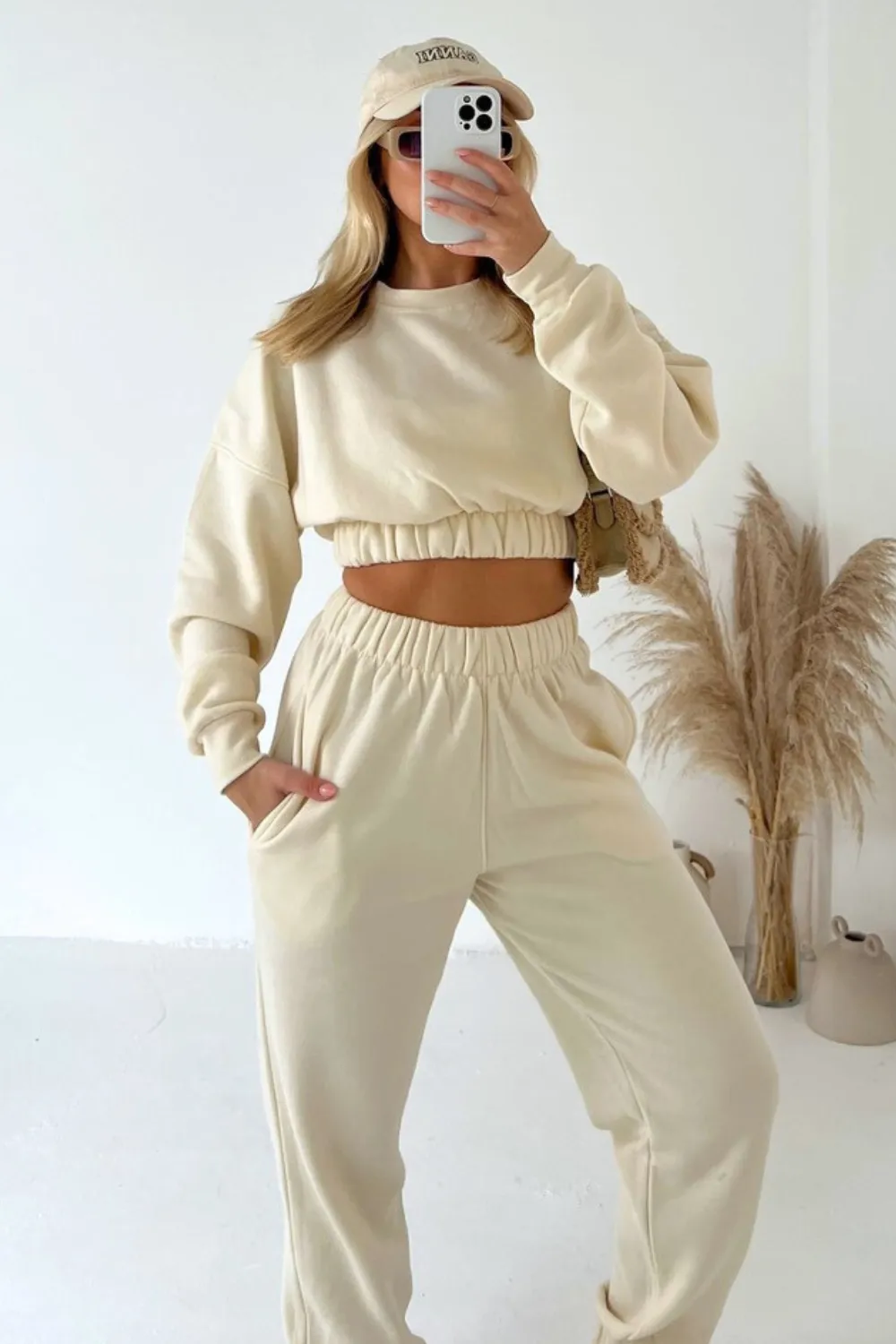 Gracie ecru cropped sweater jogger loungewear set