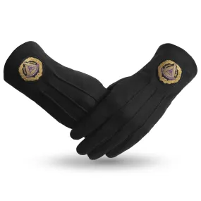 Grand Master Blue Lodge Gloves - Pure Black Cotton With Gold Wreath