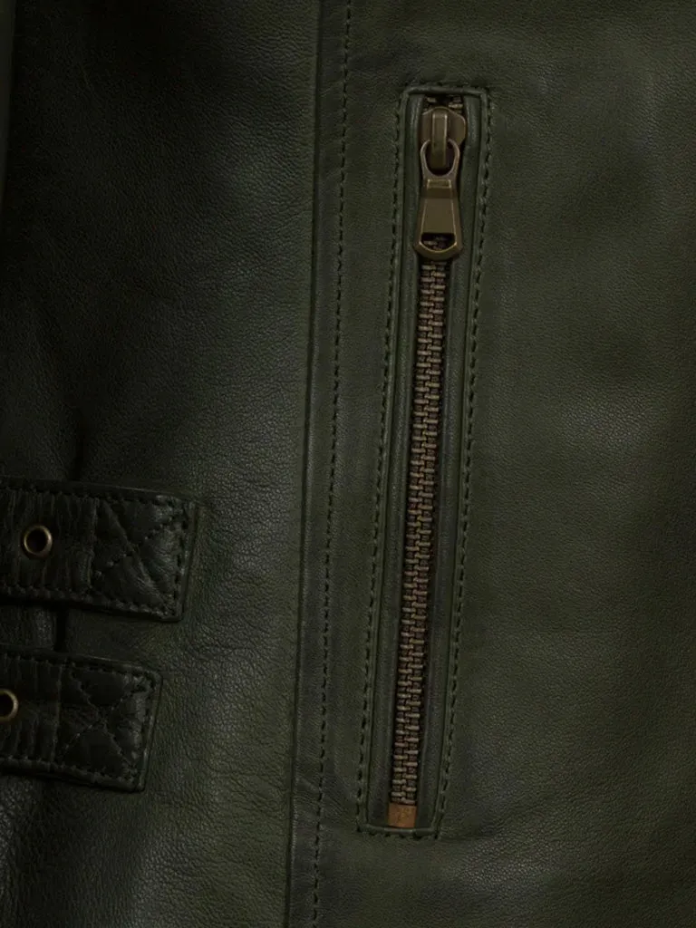 Green Notch Style Biker Leather Jacket