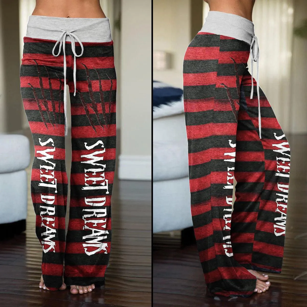 Half Red Black Sweet Dream High-waisted Wide Leg Pants