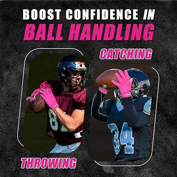 HANDLANDY Football Gloves Men, Sticky Wide Receiver Grip Gloves, Hot Pink Stretch Fit Football Gloves Adult S756