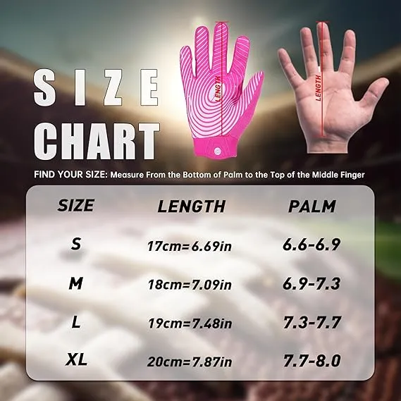 HANDLANDY Football Gloves Men, Sticky Wide Receiver Grip Gloves, Hot Pink Stretch Fit Football Gloves Adult S756