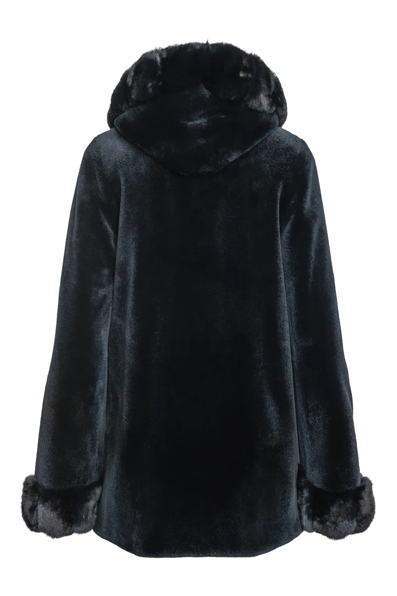 Hooded Reversible Sheared Mink and Chinchilla Fur Jacket