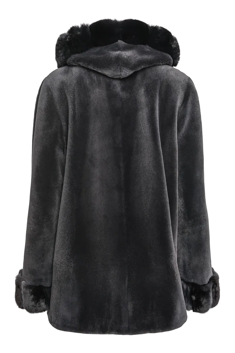 Hooded Reversible Sheared Mink and Chinchilla Fur Jacket