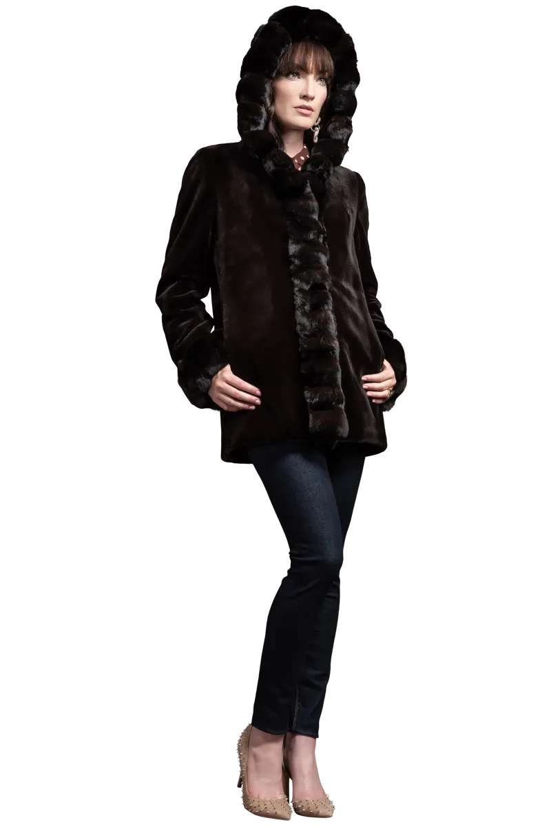 Hooded Reversible Sheared Mink and Chinchilla Fur Jacket