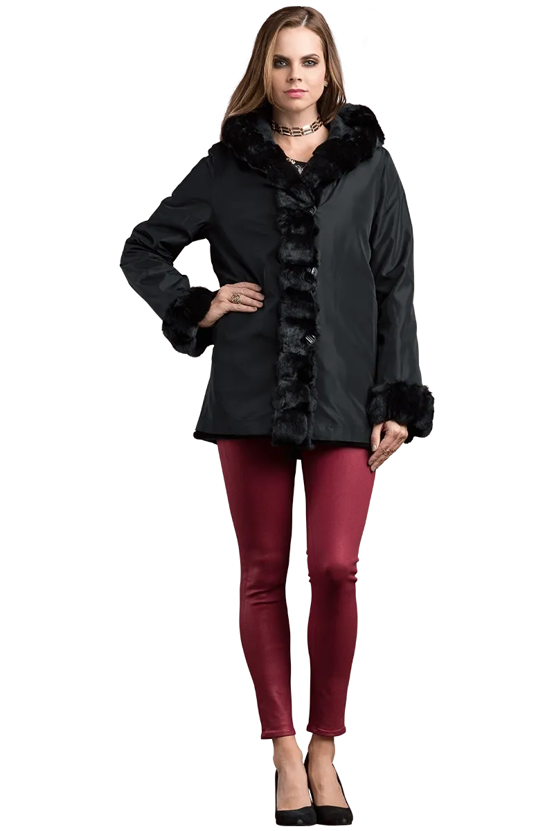 Hooded Reversible Sheared Mink and Chinchilla Fur Jacket