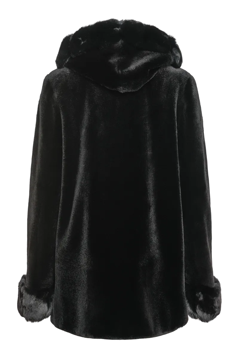 Hooded Reversible Sheared Mink and Chinchilla Fur Jacket