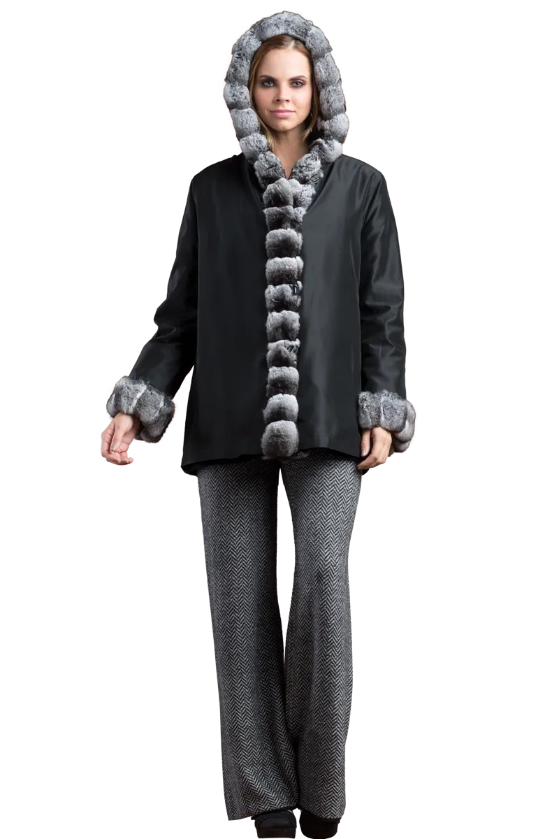 Hooded Reversible Sheared Mink and Chinchilla Fur Jacket