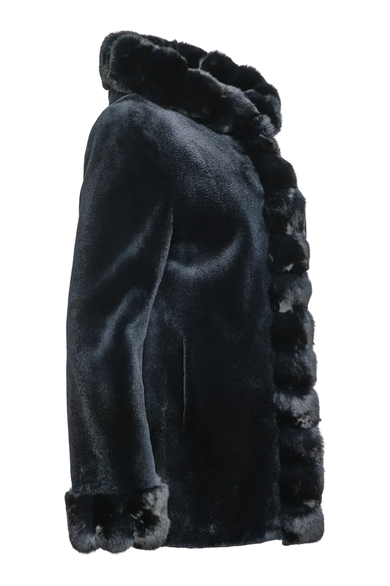 Hooded Reversible Sheared Mink and Chinchilla Fur Jacket