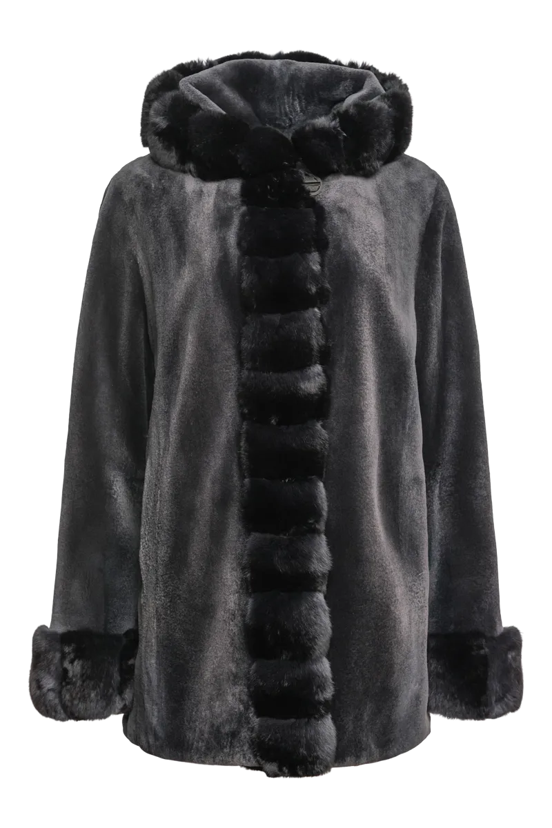 Hooded Reversible Sheared Mink and Chinchilla Fur Jacket