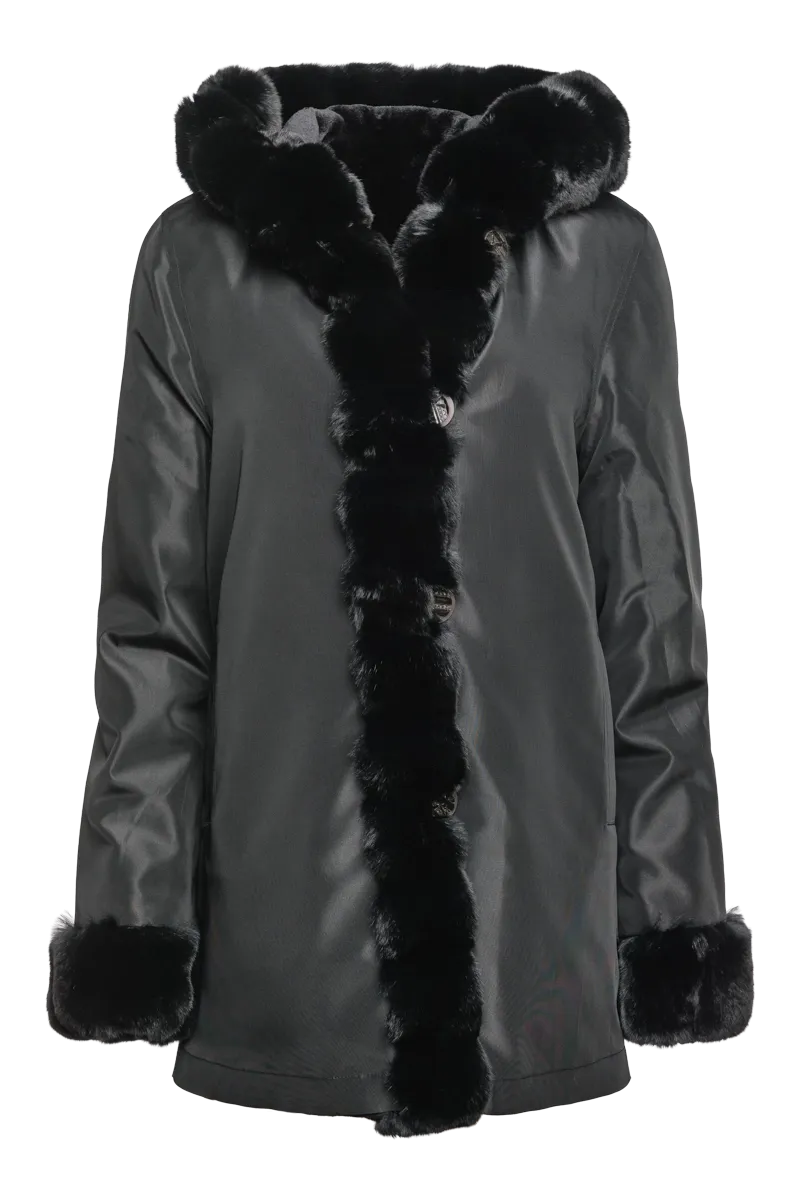 Hooded Reversible Sheared Mink and Chinchilla Fur Jacket