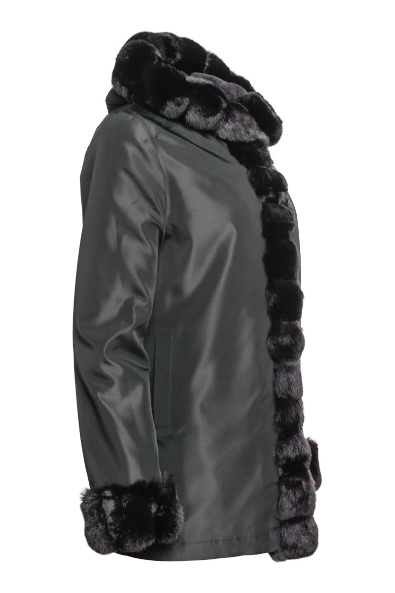 Hooded Reversible Sheared Mink and Chinchilla Fur Jacket