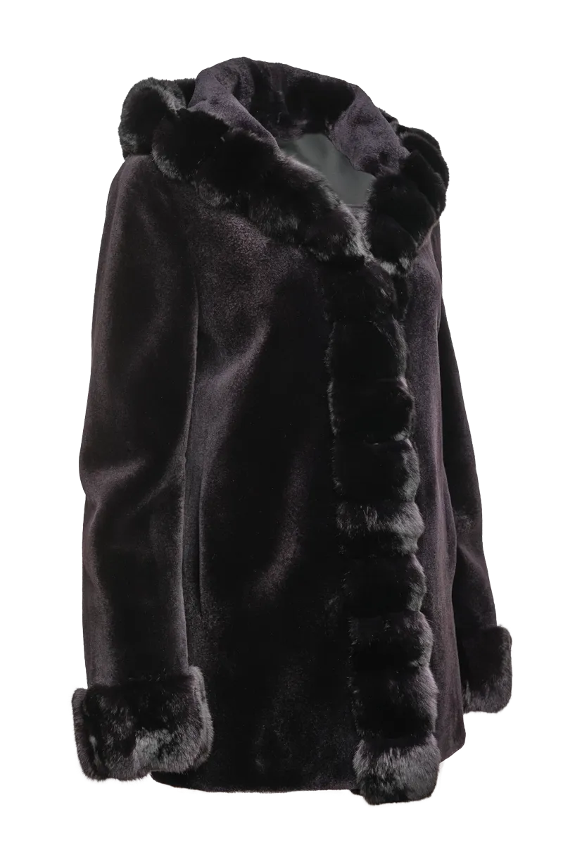 Hooded Reversible Sheared Mink and Chinchilla Fur Jacket