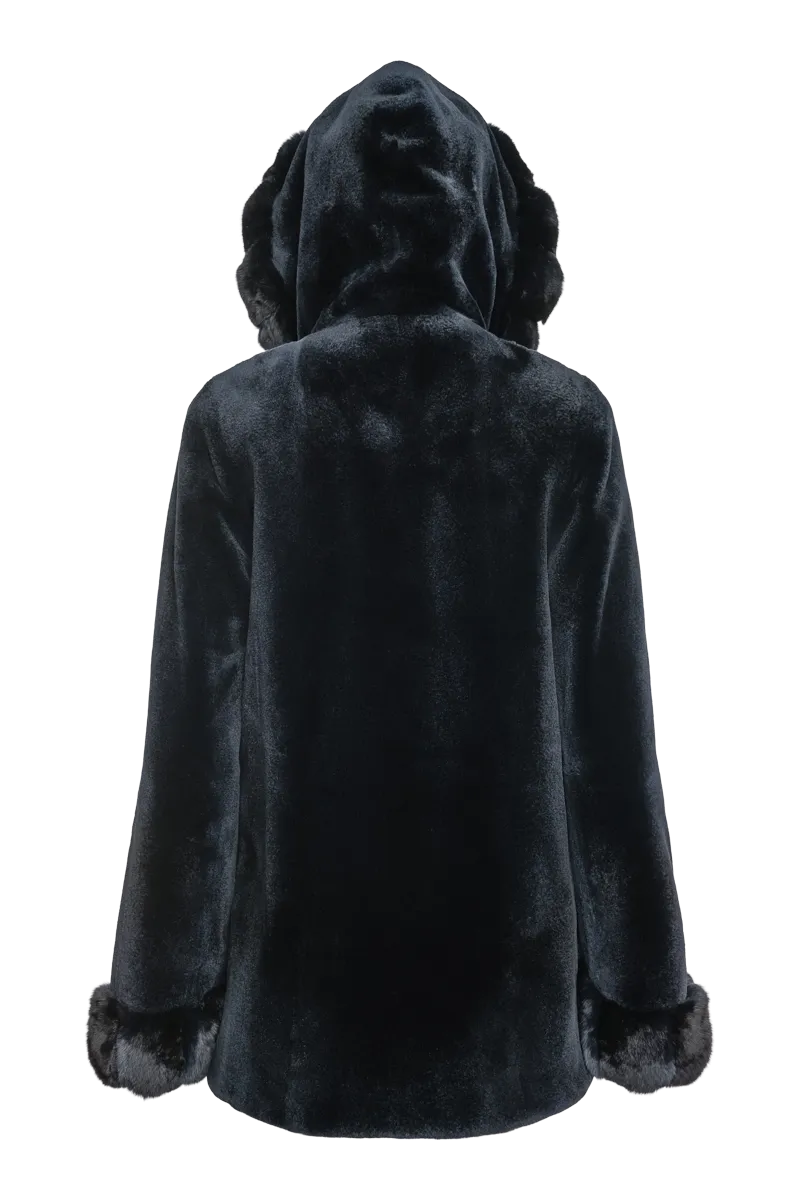 Hooded Reversible Sheared Mink and Chinchilla Fur Jacket