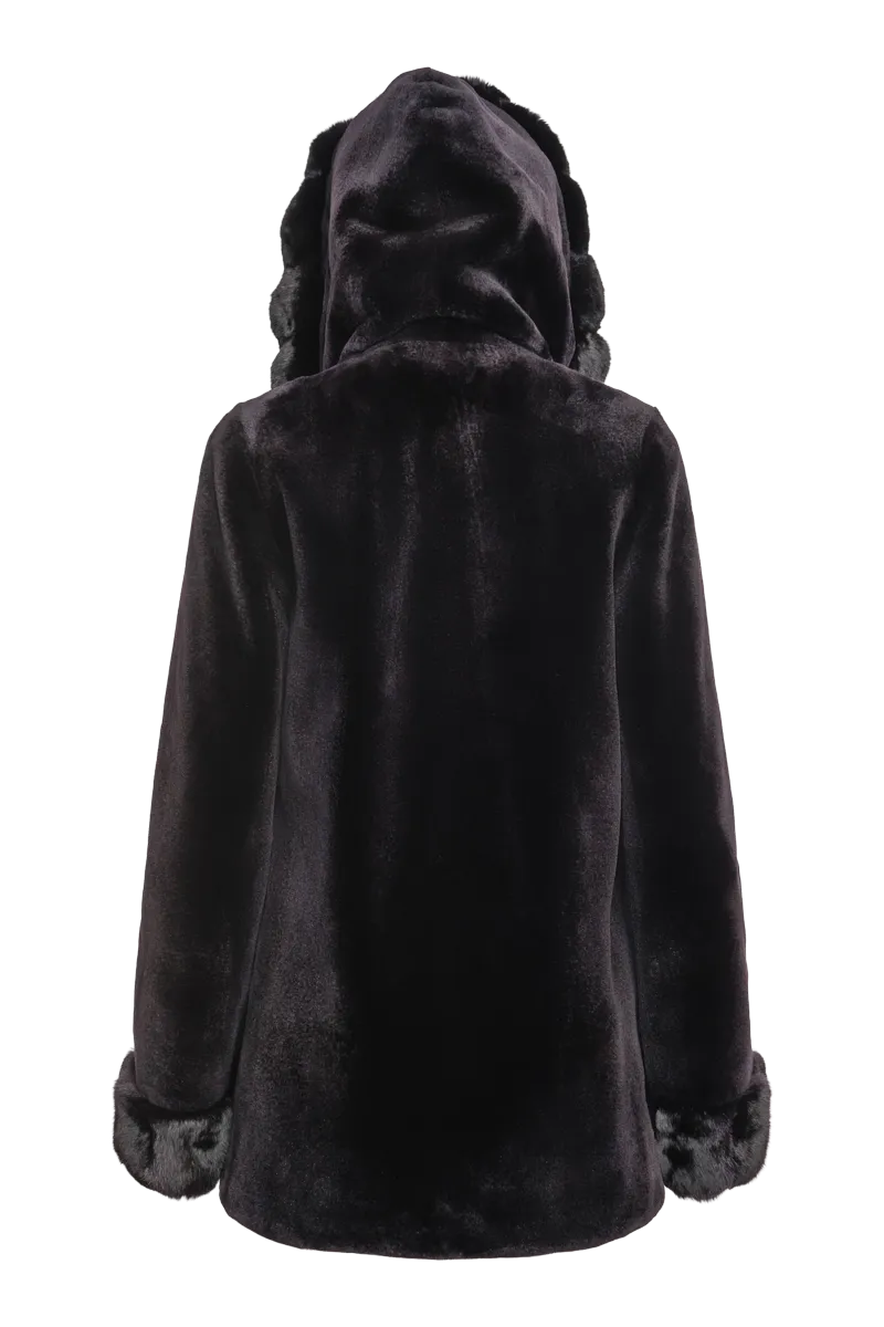 Hooded Reversible Sheared Mink and Chinchilla Fur Jacket