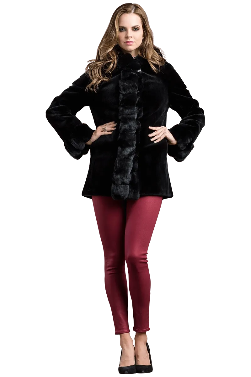 Hooded Reversible Sheared Mink and Chinchilla Fur Jacket