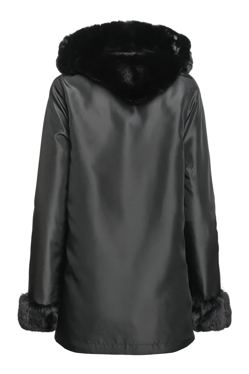 Hooded Reversible Sheared Mink and Chinchilla Fur Jacket