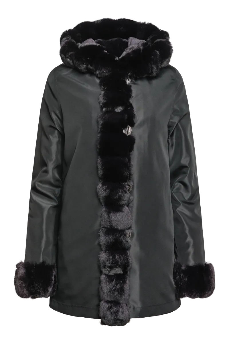 Hooded Reversible Sheared Mink and Chinchilla Fur Jacket