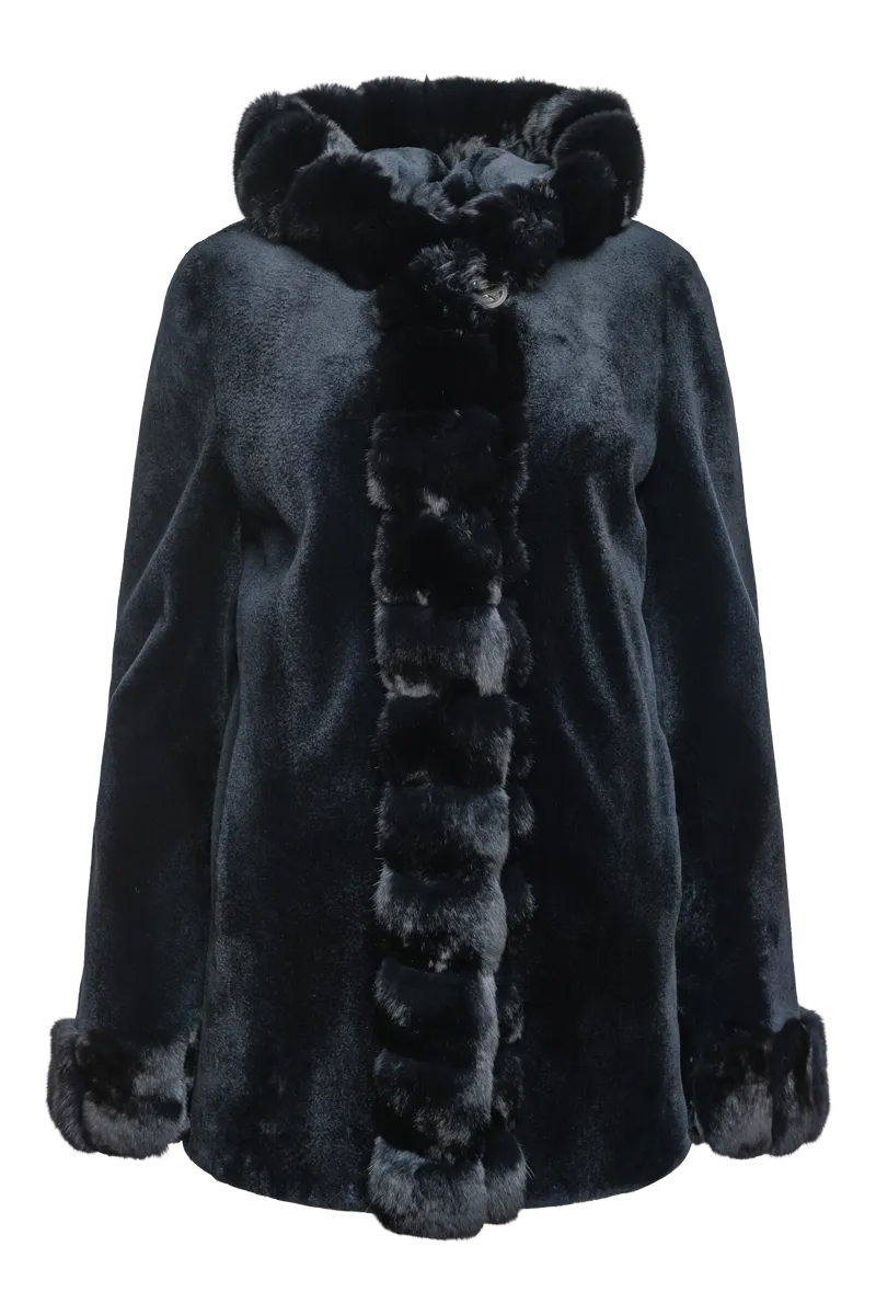 Hooded Reversible Sheared Mink and Chinchilla Fur Jacket