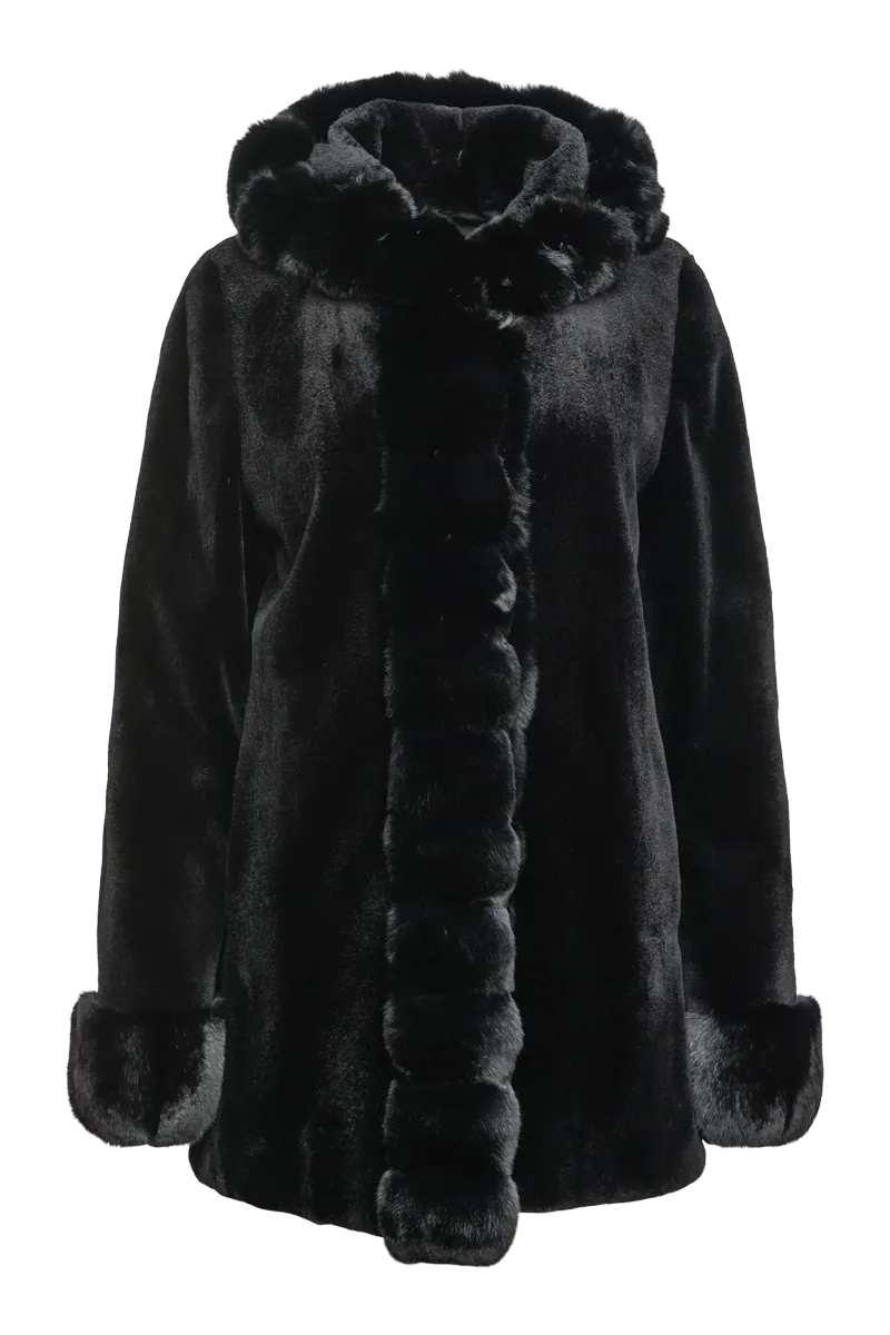 Hooded Reversible Sheared Mink and Chinchilla Fur Jacket