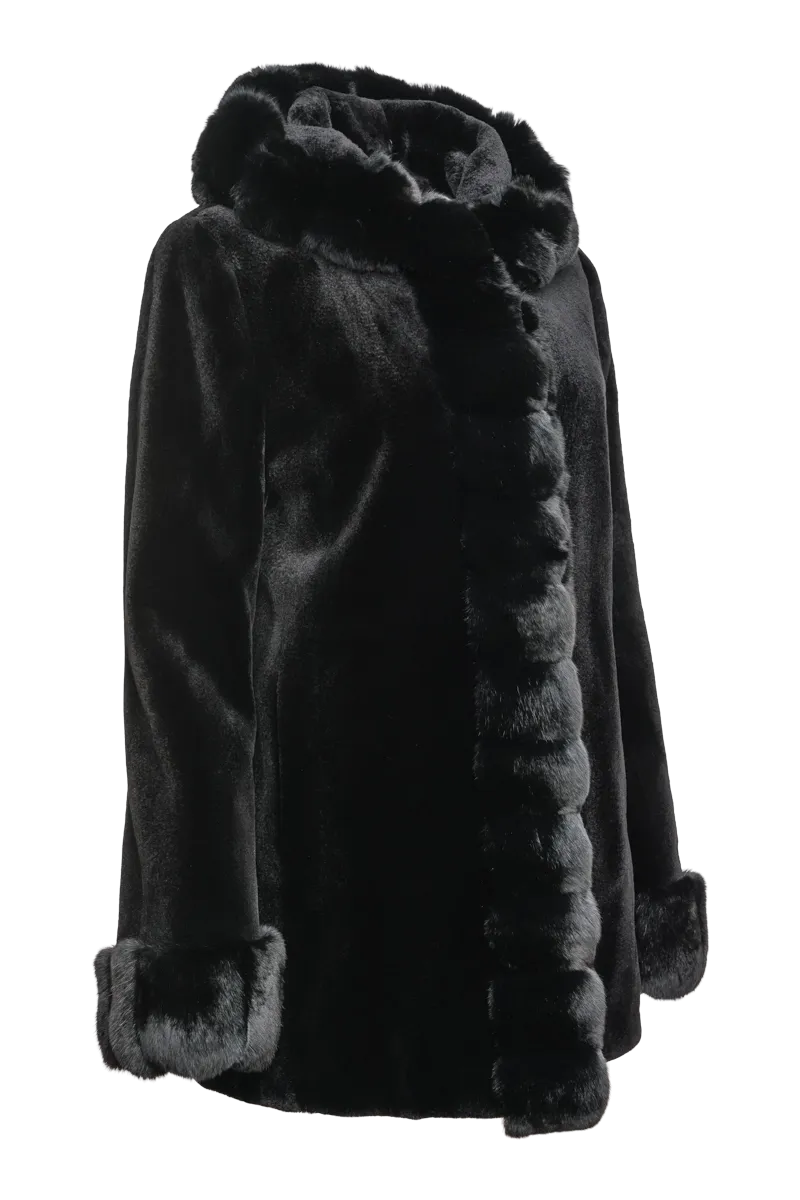 Hooded Reversible Sheared Mink and Chinchilla Fur Jacket