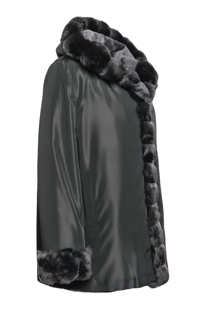 Hooded Reversible Sheared Mink and Chinchilla Fur Jacket