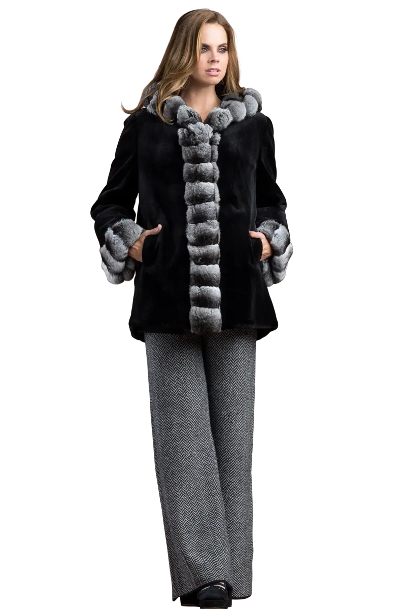 Hooded Reversible Sheared Mink and Chinchilla Fur Jacket