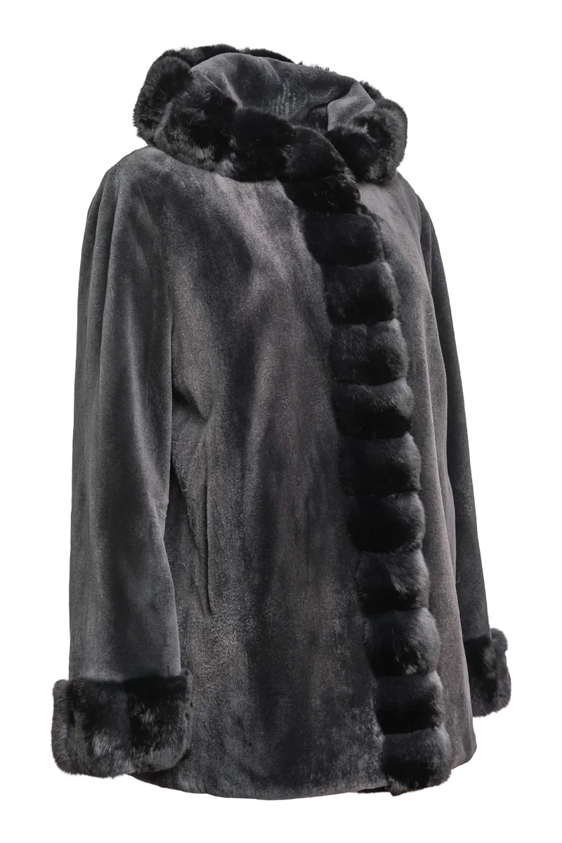 Hooded Reversible Sheared Mink and Chinchilla Fur Jacket