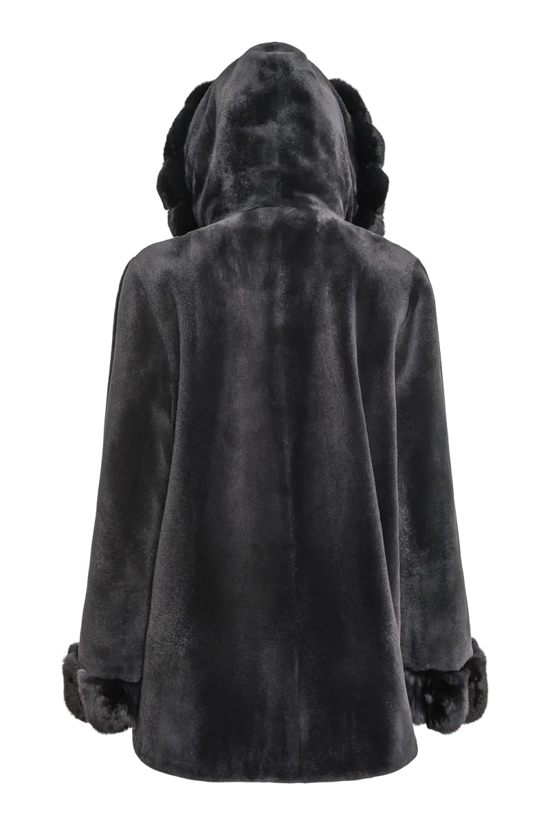 Hooded Reversible Sheared Mink and Chinchilla Fur Jacket